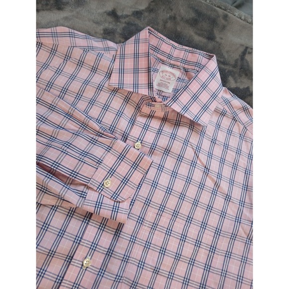 Brooks Brothers Other - Brooks Brothers Madison  Shirt Mens large 16-33 pink check Plaid Button Up Dress